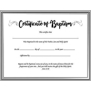 Baptism Certificate BLK Border 25CT