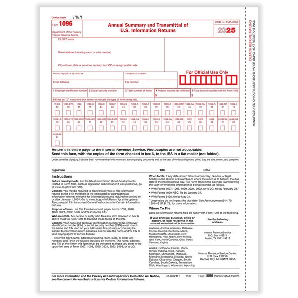 12595: 1096 TRANSMITTAL FORM